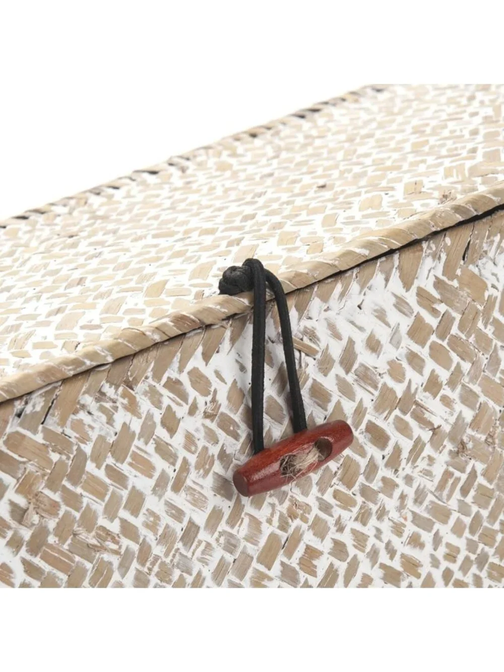 Small Rectangular Woven Seagrass Storage Basket with Lid for Organizing Snacks